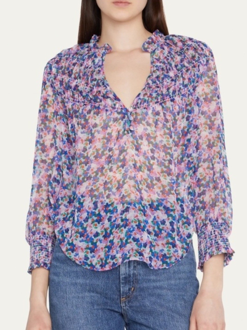 Veronica Beard Purple Multicolor Sheer Floral Blouse